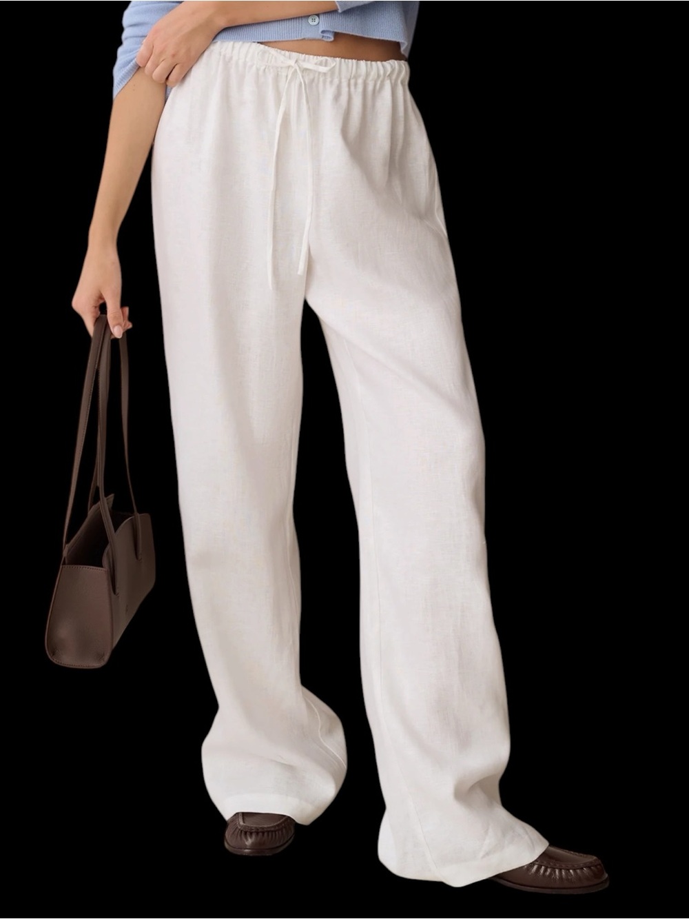 Few Moda Caara Paloma Linen Pant White Drawstring Wide Leg NWT